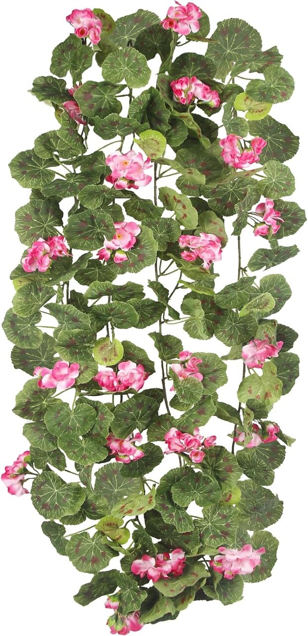 2-Pack Pink Geranium Flower Garlands, UV-Resistant for Outdoor Decor